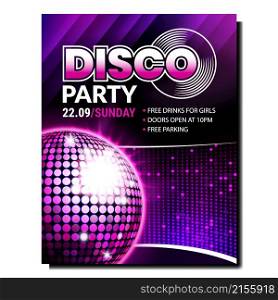 Disco music party poster background Event template. Vintage disco music sound. realistic vector illustration. Disco music party poster background