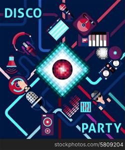 Disco party background with electronic music equipment and dj icons set vector illustration. Disco Party Background