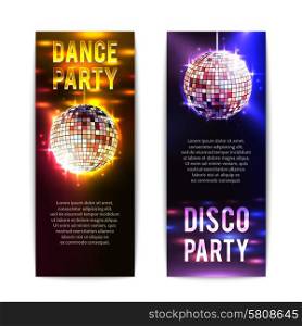 Disco party banners vertical set with bright club balls isolated vector illustration. Disco Party Banners Vertical