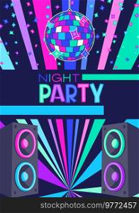 Disco party flyer or concert poster. Colored background or invitation.. Disco party flyer or concert poster. Colored background.