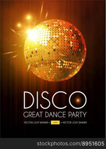 Disco party flyer template with mirror ball stage vector image