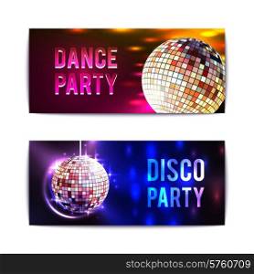 Disco party with glass ball spheres banners horizontal set isolated vector illustration. Disco Party Banners Horizontal