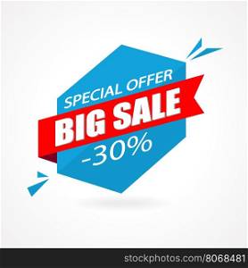 Discount 30 percent off - advertising vector banner in origami retro style.. Discount 30 percent off - advertising vector banner in origami retro style. Big sale vector layout. Special offer concept sticker.