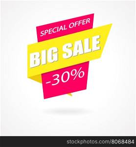Discount 30 percent off - advertising vector banner in origami retro style.. Discount 30 percent off - advertising vector banner in origami retro style. Big sale vector layout. Special offer concept sticker.
