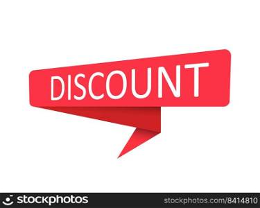 DISCOUNT. A red banner, pointer, sticker, label or speech bubble for apps, websites and creative ideas. Vector design