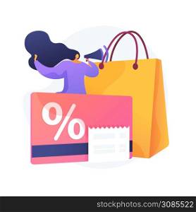 Discount and loyalty card abstract concept vector illustration. Loyalty program and customer service, retail reward card, collecting points, frequent client, discount price abstract metaphor.. Discount and loyalty card abstract concept vector illustration.