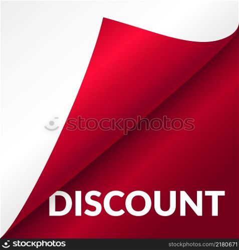Discount banner mockup. Realistic red paper corner curl isolated on white background. Discount banner mockup. Realistic red paper corner curl