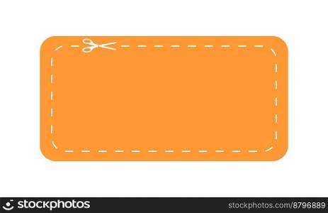 Discount coupon mockup. Promo code, gift or sale voucher template with dotted cut line and scissors icon isolated on white background. Vector flat illustration. Discount coupon mockup. Promo code, gift or sale voucher template with dotted cut line and scissors icon isolated on white background