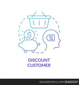 Discount customer blue gradient concept icon. Loyalty program participant. Type of business clients abstract idea thin line illustration. Isolated outline drawing. Myriad Pro-Bold font used. Discount customer blue gradient concept icon