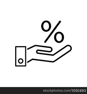 Discount icon, hand and percentage