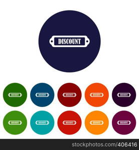 Discount label set icons in different colors isolated on white background. Discount label set icons