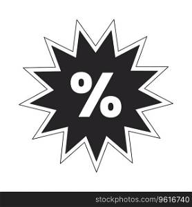 Discount label starburst black and white 2D line cartoon price tag. Burst shape percentage isolated vector outline sticker sale holiday. Monochromatic flat spot illustration, retail promotion label. Discount label starburst black and white 2D line cartoon price tag