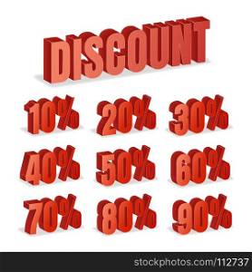 Discount Numbers 3d Vector. Discount Numbers 3d Vector. Red Sale Percentage Icon Set In 3D Style Isolated On White