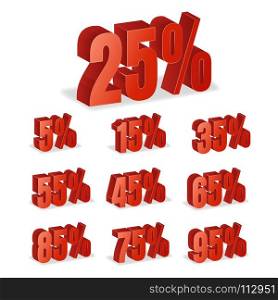 Discount Numbers 3d Vector. Discount Numbers 3d Vector. Red Sale Percentage Icon Set In 3D Style Isolated On White Background. 10 percent off, 15 off and 20 percent off discount