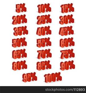 Discount Numbers 3d Vector. Red Sale Percentage Icon Set In 3D Style Isolated On White Background. 10 percent off, 15 off and 20 percent off discount illustration. Discount Numbers 3d Vector. Red Sale Percentage Icon Set In 3D Style Isolated On White Background. 10 percent off, 15 off and 20 percent off discount