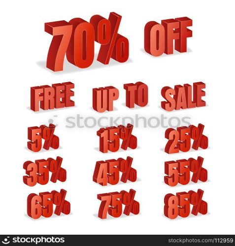 Discount Numbers 3d Vector. Red Sale Percentage Icon Set In 3D Style Isolated On White Background. Free, Off, Up To.. Discount Numbers 3d Vector. Red Sale Percentage Icon Set In 3D Style Isolated On White Background. Free, Off