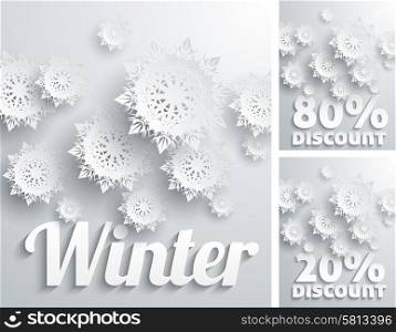 Discount percent with snowflake on white winter