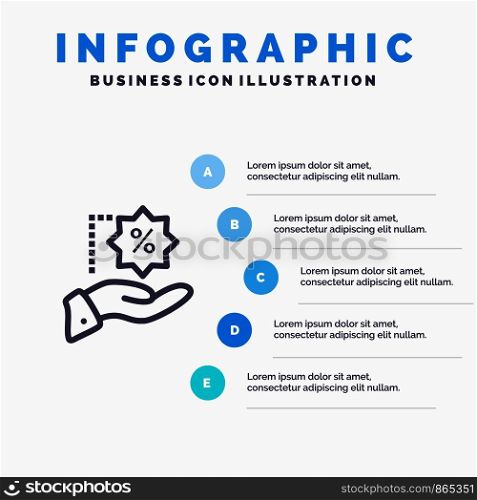 Discount, Percentage, Sale, Shopping Blue Infographics Template 5 Steps. Vector Line Icon template