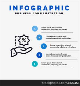 Discount, Percentage, Sale, Shopping Blue Infographics Template 5 Steps. Vector Line Icon template