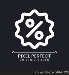 Discount pixel perfect white linear ui icon for dark theme. Special offer for customers. Vector line pictogram. Isolated user interface symbol for night mode. Editable stroke. Poppins font used. Discount pixel perfect white linear ui icon for dark theme