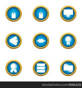 Discount plate icons set. Flat set of 9 discount plate vector icons for web isolated on white background. Discount plate icons set, flat style