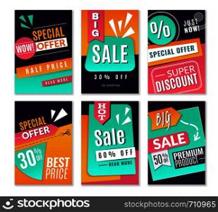 Discount posters. Promotional fashion marketing backgrounds, sale advertising offer flyers. Online newsletter vector for market signage. Discount posters. Promotional fashion marketing backgrounds, sale advertising offer flyers. Online newsletter vector signage