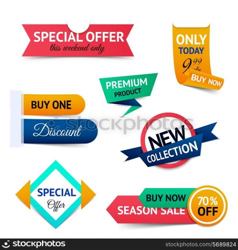Discount premium product special offer retro color origami ribbon banner set isolated vector illustration