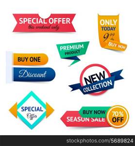 Discount premium product special offer retro color origami ribbon banner set isolated vector illustration