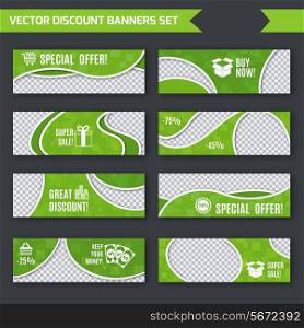 Discount promotion advertising green paper banners set isolated vector illustration
