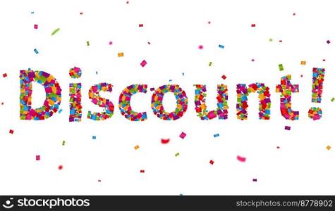 discount sign with colorful confetti background