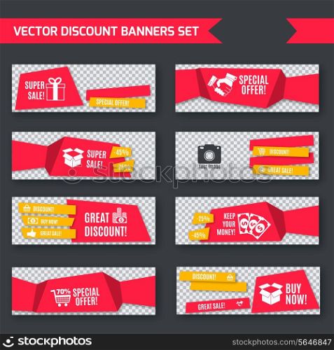 Discount super sale special offer red paper banners set isolated vector illustration