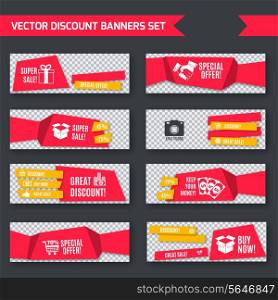Discount super sale special offer red paper banners set isolated vector illustration