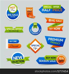 Discount super sale special offer retro color origami ribbon banner set isolated vector illustration