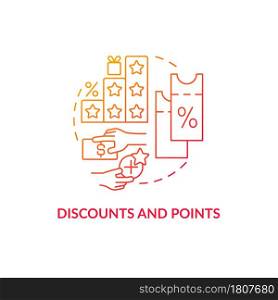 Discounts and points red gradient concept icon. Reward system for customers abstract idea thin line illustration. Shopping benefits. Loyalty program. Vector isolated outline color drawing.. Discounts and points red gradient concept icon