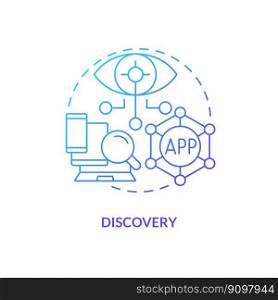 Discovery blue gradient concept icon. Innovative online resources. User experience. Layer of metaverse abstract idea thin line illustration. Isolated outline drawing. Myriad Pro-Bold font used. Discovery blue gradient concept icon
