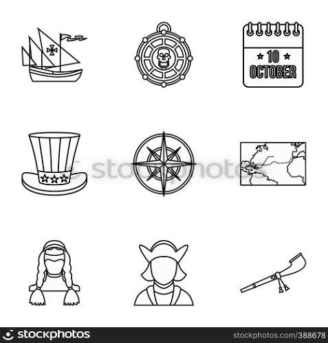 Discovery of America icons set. Outline illustration of 9 discovery of America vector icons for web. Discovery of America icons set, outline style