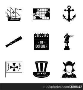 Discovery of America icons set. Simple illustration of 9 discovery of America vector icons for web. Discovery of America icons set, simple style