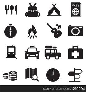 Discovery Traveling camping icons set