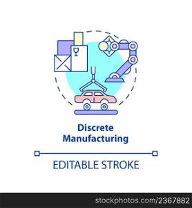 Discrete manufacturing concept icon. Types of manufacturing processes abstract idea thin line illustration. Isolated outline drawing. Editable stroke. Arial, Myriad Pro-Bold fonts used. Discrete manufacturing concept icon