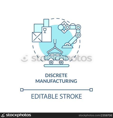 Discrete manufacturing turquoise concept icon. Types of manufacturing processes abstract idea thin line illustration. Isolated outline drawing. Editable stroke. Arial, Myriad Pro-Bold fonts used. Discrete manufacturing turquoise concept icon