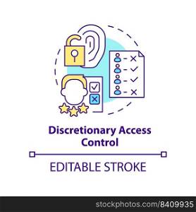 Discretionary access control concept icon. Security management abstract idea thin line illustration. Listing features. Isolated outline drawing. Editable stroke. Arial, Myriad Pro-Bold fonts used. Discretionary access control concept icon
