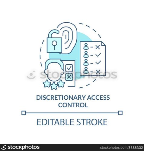 Discretionary access control turquoise concept icon. Security management abstract idea thin line illustration. Isolated outline drawing. Editable stroke. Arial, Myriad Pro-Bold fonts used. Discretionary access control turquoise concept icon