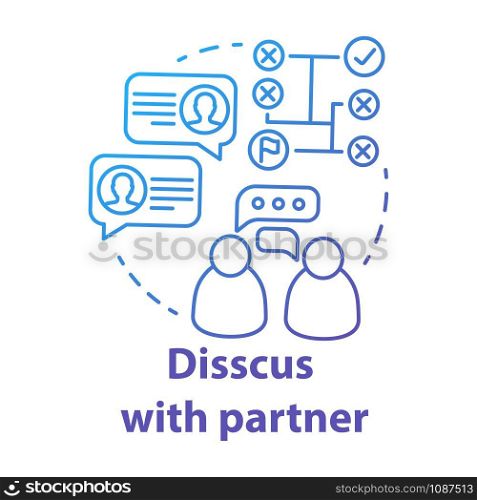 Discuss with partner blue concept icon. Safe sex concept. Couple communication. Healthy relationship. Male, female sexlife idea thin line illustration. Vector isolated outline drawing