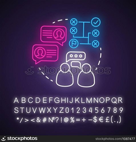 Discuss with partner neon light concept icon. Safe sex concept. Couple communication. Healthy relationship idea. Glowing sign with alphabet, numbers and symbols. Vector isolated illustration