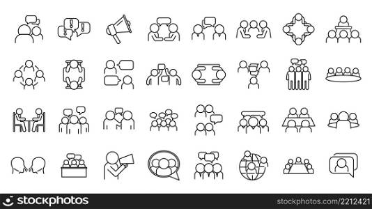 Discussion icons set outline vector. Talking person. Business chat. Discussion icons set outline vector. Talking person
