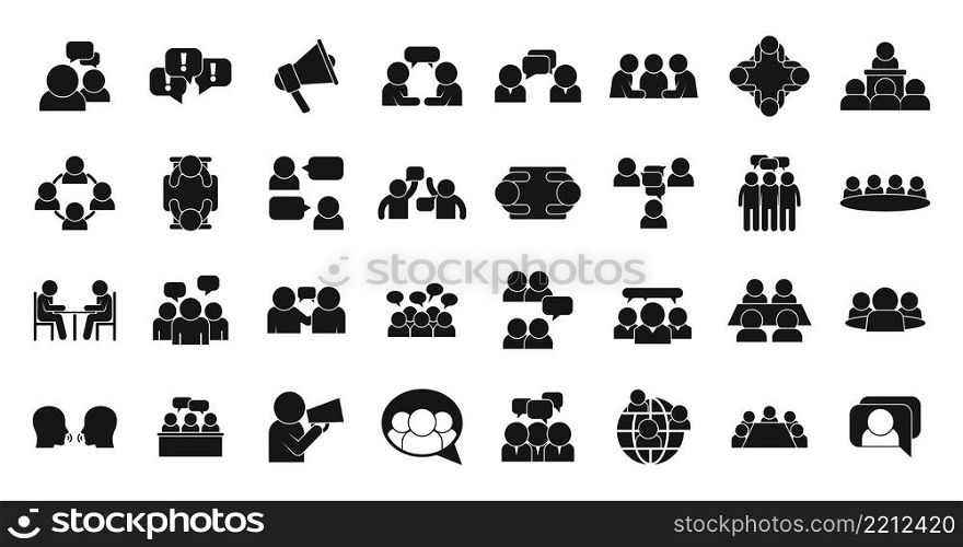 Discussion icons set simple vector. Talking person. Business chat. Discussion icons set simple vector. Talking person