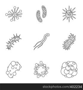 Disease icons set. Outline illustration of 9 disease vector icons for web. Disease icons set, outline style