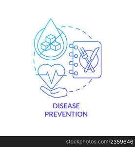 Disease prevention blue gradient concept icon. Heart diseases prevent. Healthy diet advantages abstract idea thin line illustration. Isolated outline drawing. Myriad Pro-Bold font used. Disease prevention blue gradient concept icon