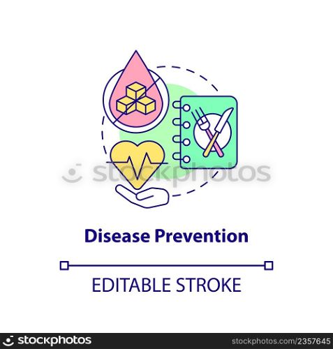 Disease prevention concept icon. Heart diseases prevent. Healthy diet advantages abstract idea thin line illustration. Isolated outline drawing. Editable stroke. Arial, Myriad Pro-Bold fonts used. Disease prevention concept icon