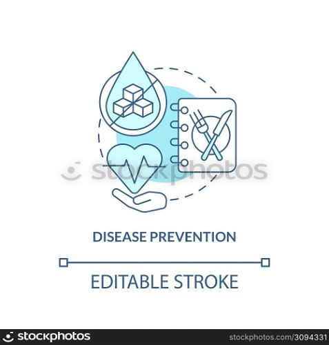Disease prevention turquoise concept icon. Heart health. Healthy diet advantages abstract idea thin line illustration. Isolated outline drawing. Editable stroke. Arial, Myriad Pro-Bold fonts used. Disease prevention turquoise concept icon